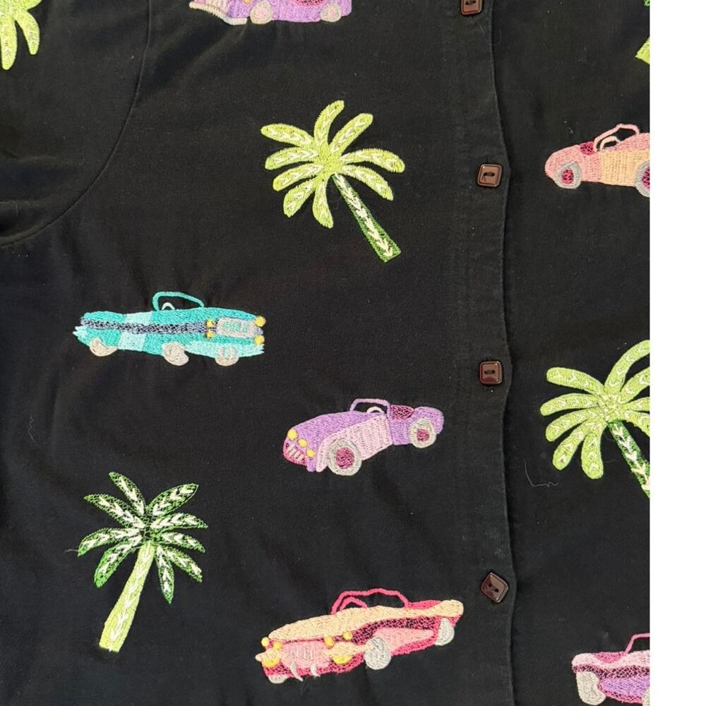Michael Simon Lite Vintage Embroidered Blouse | Cars & Palms | Size L | 90s - Picture 3 of 11